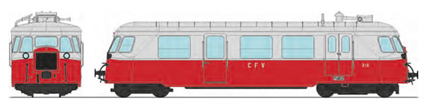 REE Modeles VM-004 - French Billard Railcar CFV N°316, 2 Lights, Red/Grey Era V-VI - ANALOG